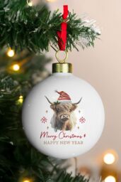Personalised Memento Company Personalised Highland Cow Christmas Bauble in White - thumbnail 3