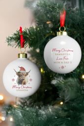 Personalised Memento Company Personalised Highland Cow Christmas Bauble in White - thumbnail 4