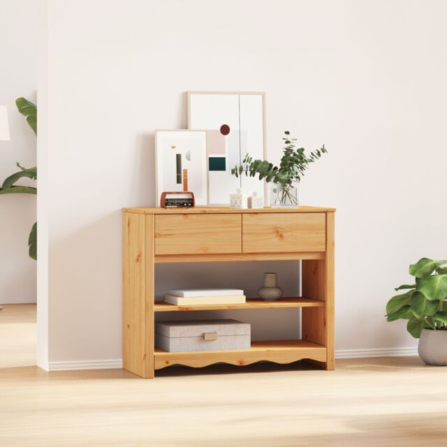 "Berkfield Home Console Table ""DRAMMEN"" 89, 5x37x73 cm Solid Wood Pine in Brown - Size: 5 x 37 x 73 cm" - image 1