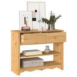 "Berkfield Home Console Table ""DRAMMEN"" 89, 5x37x73 cm Solid Wood Pine in Brown - Size: 5 x 37 x 73 cm" - thumbnail 3