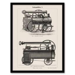 Artery8 Vintage Framed Wall Art Lokomobilen Locomotive Steam Train Engine in White - Size: A4 - thumbnail 1