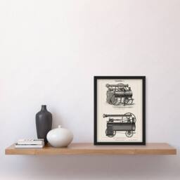 Artery8 Vintage Framed Wall Art Lokomobilen Locomotive Steam Train Engine in White - Size: A4 - thumbnail 2
