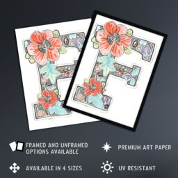 "Artery8 Women's Wall Art Print Letter F with Flowers Simple Pencil Watercolour Floral Word Art For Her Poster - Size: W12"" x H16""" - thumbnail 2