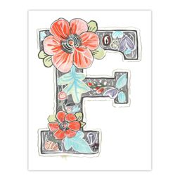 "Artery8 Women's Wall Art Print Letter F with Flowers Simple Pencil Watercolour Floral Word Art For Her Poster - Size: W12"" x H16""" - thumbnail 1