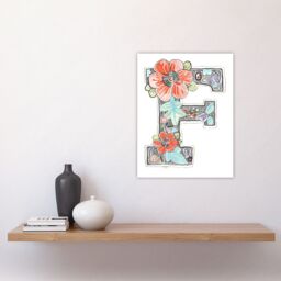 "Artery8 Women's Wall Art Print Letter F with Flowers Simple Pencil Watercolour Floral Word Art For Her Poster - Size: W12"" x H16""" - thumbnail 4