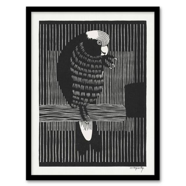 Artery8 Stylised Galah Cockatoo Bird De Mesquita Framed Wall Art Print in Black - Size: A4 - image 1