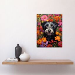 Artery8 Black Terrier Dog In Bold Vibrant Spring Meadow Flowers William Morris Style Pattern Artwork Norfolk Unframed Wall Art Print Poster Home - thumbnail 4