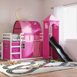 Berkfield Home Bunk Bed without Mattress with Slide & Curtains Pink 90x200 cm