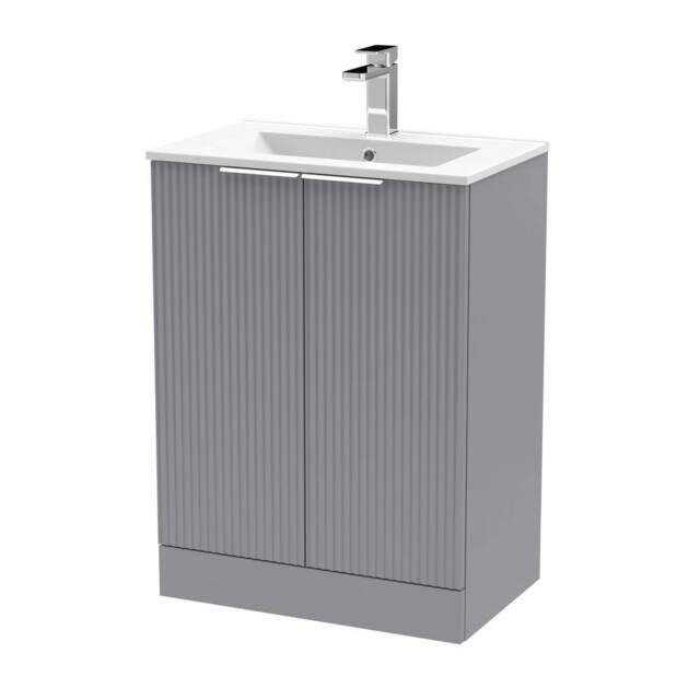 Balterley Tixall Fluted 2 Door Vanity Basin Unit, Satin Grey, 600mm in Grey - image 1