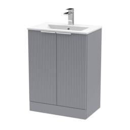 Balterley Tixall Fluted 2 Door Vanity Basin Unit, Satin Grey, 600mm in Grey - thumbnail 1