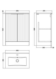 Balterley Tixall Fluted 2 Door Vanity Basin Unit, Satin Grey, 600mm in Grey - thumbnail 5