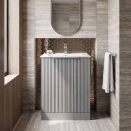 Balterley Tixall Fluted 2 Door Vanity Basin Unit, Satin Grey, 600mm in Grey - thumbnail 4