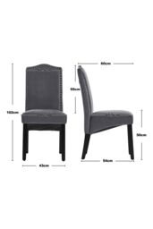 Living and Home 2Pcs Set Velvet Upholstered High Back Dining Chair Dressing Chairs with Rivets in Grey - thumbnail 2