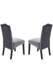 Living and Home 2Pcs Set Velvet Upholstered High Back Dining Chair Dressing Chairs with Rivets in Grey - thumbnail 4