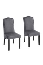 Living and Home 2Pcs Set Velvet Upholstered High Back Dining Chair Dressing Chairs with Rivets in Grey - thumbnail 3