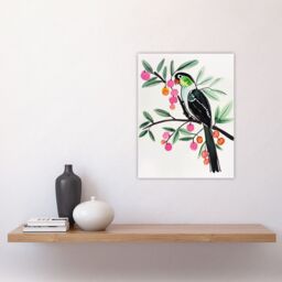"Artery8 Parrot Bird Pink Green Fruit Tree Branch Bright Wall Art Print - Size: W12"" x H16""" - thumbnail 4