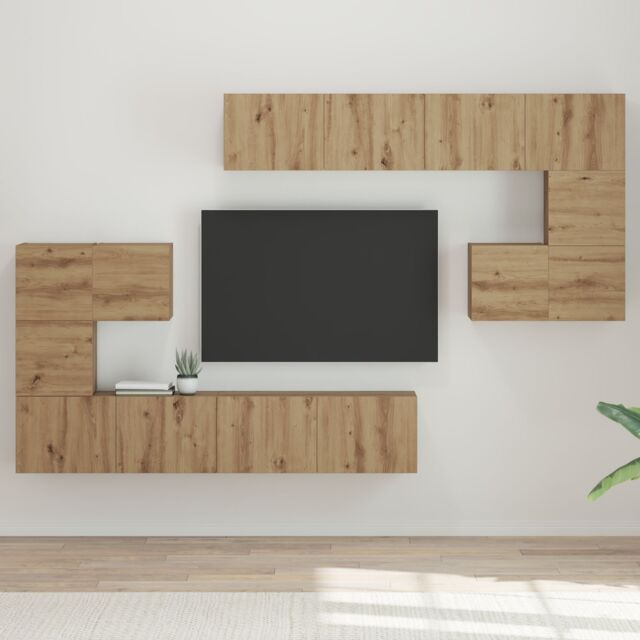 Berkfield Home Wall-mounted Tv Cabinet Wall-mounted with Storage with Door 8 pcs Artisan oak in Brown - image 1