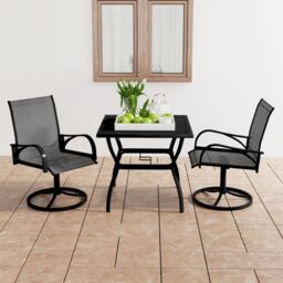 Berkfield Home 3 Piece Garden Dining Set Textilene & Steel in Grey - thumbnail 1