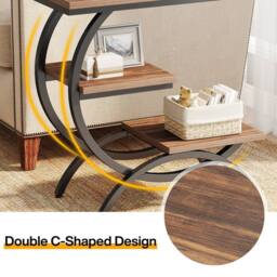 VOGREX 3 Tier Industrial Small Side Table Wood Bedside Table in Brown - thumbnail 5