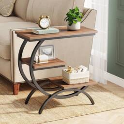 VOGREX 3 Tier Industrial Small Side Table Wood Bedside Table in Brown - thumbnail 2