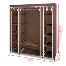 Berkfield Home Durable Fabric Wardrobe with Compartments & Rods 45x150x176 cm Brown - Size: 45 x 150 x 176 cm - thumbnail 7