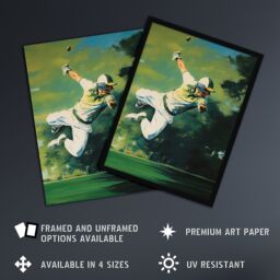 Artery8 Wall Art Print Cricket Match Outfield Diving Catch Watercolour Artwork For Him Fan Man Cave Art Framed in Green - Size: A4 - thumbnail 2