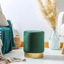 Harbour Housewares Velvet Round Pouffe Footrest Ottoman Stool - 29 x 36cm in Green - Size: 29 x 36 cm - thumbnail 7