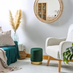Harbour Housewares Velvet Round Pouffe Footrest Ottoman Stool - 29 x 36cm in Green - Size: 29 x 36 cm - thumbnail 2