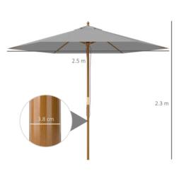 OUTSUNNY 2.5m Wood Garden Parasol Sun Shade Outdoor Wooden Umbrella Canopy in Light Grey - thumbnail 3
