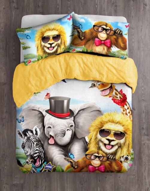 Velosso Selfie Animal Teddy Warm & Cosy Duvet Cover & Pillowcase Set in Yellow - Size: Double