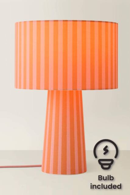 ValueLights Thorley Stripe Drum Shade Full Fabric Table Lamp & Bulb in Pale Orange - image 1