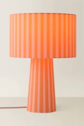 ValueLights Thorley Stripe Drum Shade Full Fabric Table Lamp & Bulb in Pale Orange - thumbnail 3