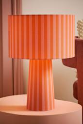 ValueLights Thorley Stripe Drum Shade Full Fabric Table Lamp & Bulb in Pale Orange - thumbnail 2