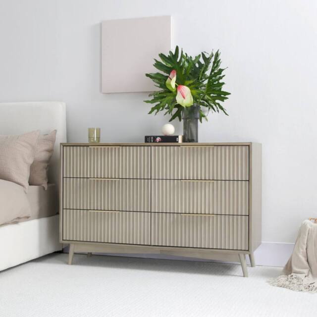 Home Garden Direct Monza 6 Chest of Drawer with Fluted Front Pale Ash in Grey - image 1