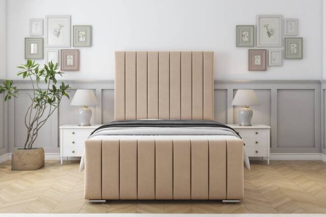 "Sloomy California Plush Bed Frame With 50"" Upholstered Headboard in Stone - Size: King" - image 1
