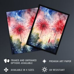 Artery8 Wall Art Print 4th July Independence Day Fireworks USA Art Framed - Size: A4 - thumbnail 2