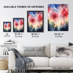 Artery8 Wall Art Print 4th July Independence Day Fireworks USA Art Framed - Size: A4 - thumbnail 3