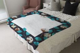 Benjamin Tate Design Watercolour Blue Leaf Frame Blanket in Natural - Size: 120 cm x 150 cm - thumbnail 3