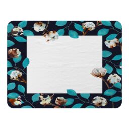 Benjamin Tate Design Watercolour Blue Leaf Frame Blanket in Natural - Size: 120 cm x 150 cm - thumbnail 1