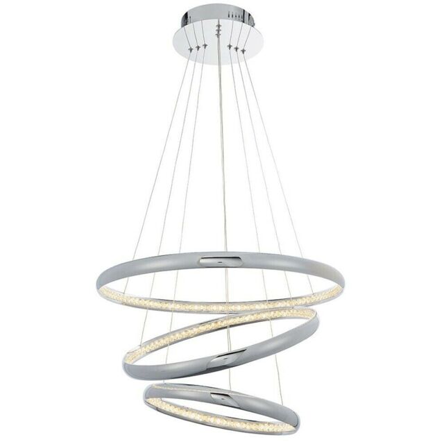 Loops LED Ceiling Pendant Light 47W Warm White Chrome & Crystal 3 Ring/Hoop Strip Lamp - image 1