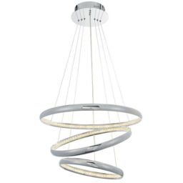 Loops LED Ceiling Pendant Light 47W Warm White Chrome & Crystal 3 Ring/Hoop Strip Lamp