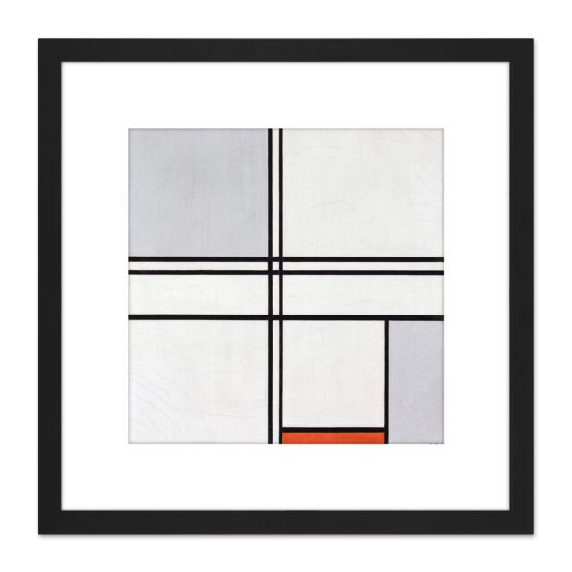 Artery8 Mondrian Composition No 1 Gray-red Abstract Painting 8X8 Inch Square Wooden Framed Wall Art Print Picture with Mount in Black - image 1