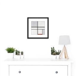 Artery8 Mondrian Composition No 1 Gray-red Abstract Painting 8X8 Inch Square Wooden Framed Wall Art Print Picture with Mount in Black - thumbnail 2