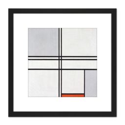 Artery8 Mondrian Composition No 1 Gray-red Abstract Painting 8X8 Inch Square Wooden Framed Wall Art Print Picture with Mount in Black - thumbnail 1