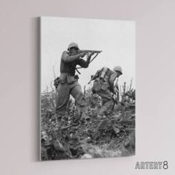 "Artery8 WWII War USA Marine Sgt Bartlett Canvas Wall Art Print in Grey - Size: W24"" x H32""" - thumbnail 2