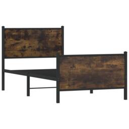 Berkfield Home Metal Bed Frame without Mattress Smoked Oak 90x200 cm in Brown - thumbnail 3