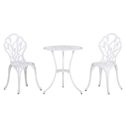 OUTSUNNY 3 Piece Bistro Set, Aluminium Garden Furniture with Umbrella Hole in White - thumbnail 2