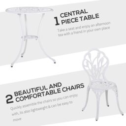 OUTSUNNY 3 Piece Bistro Set, Aluminium Garden Furniture with Umbrella Hole in White - thumbnail 4