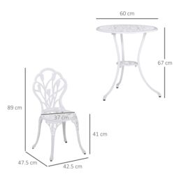 OUTSUNNY 3 Piece Bistro Set, Aluminium Garden Furniture with Umbrella Hole in White - thumbnail 3