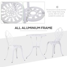 OUTSUNNY 3 Piece Bistro Set, Aluminium Garden Furniture with Umbrella Hole in White - thumbnail 5